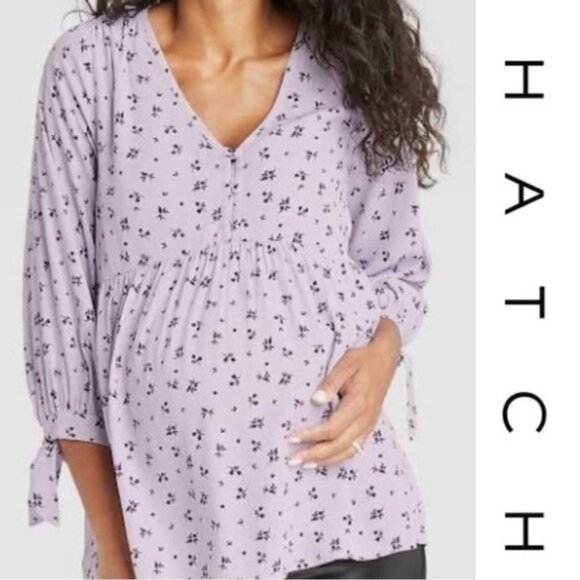 The Nines By Hatch | Lilac Purple Floral Crepe Maternity Blouse | Size Small - Picture 1 of 9